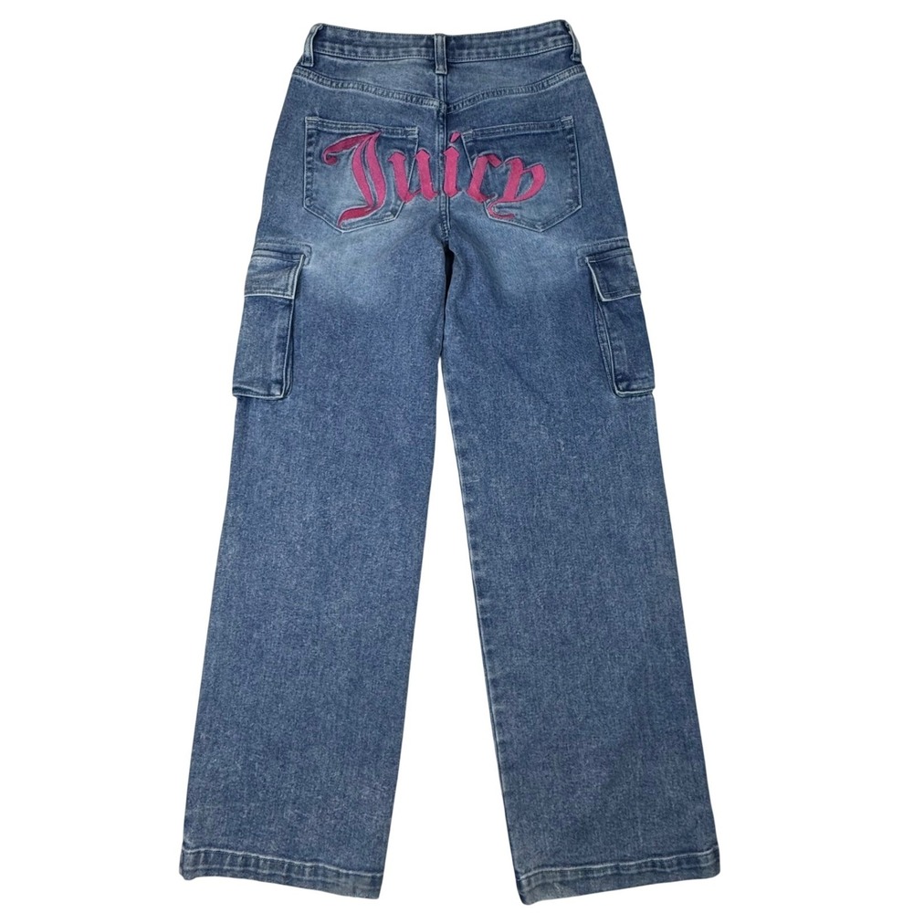 Juicy Couture Abbot Cargo Jeans‎ Womens 1/25 Pink Embroidered Logo Wide Leg Y2K